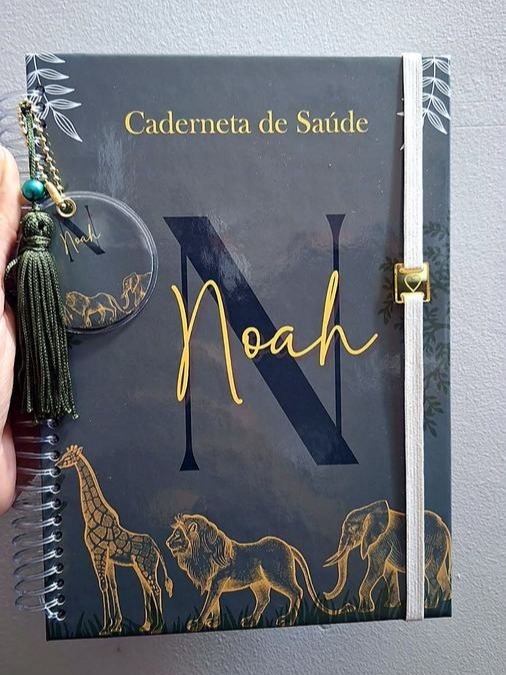 Caderneta de saúde personalizada com nome e chaveiro, papelaria afetiva Renovarte
