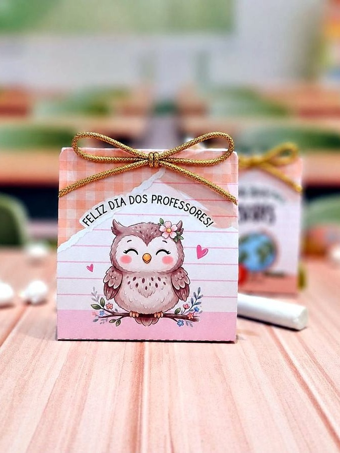 Caixinha personalizada com coruja para presente do Dia dos Professores